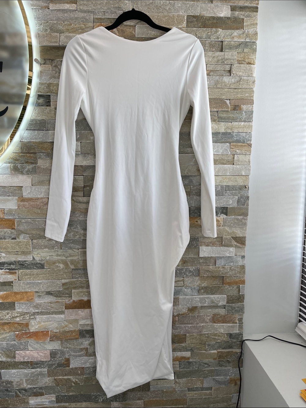 Elegant White Long-Sleeve Bodycon Midi Dress for Women